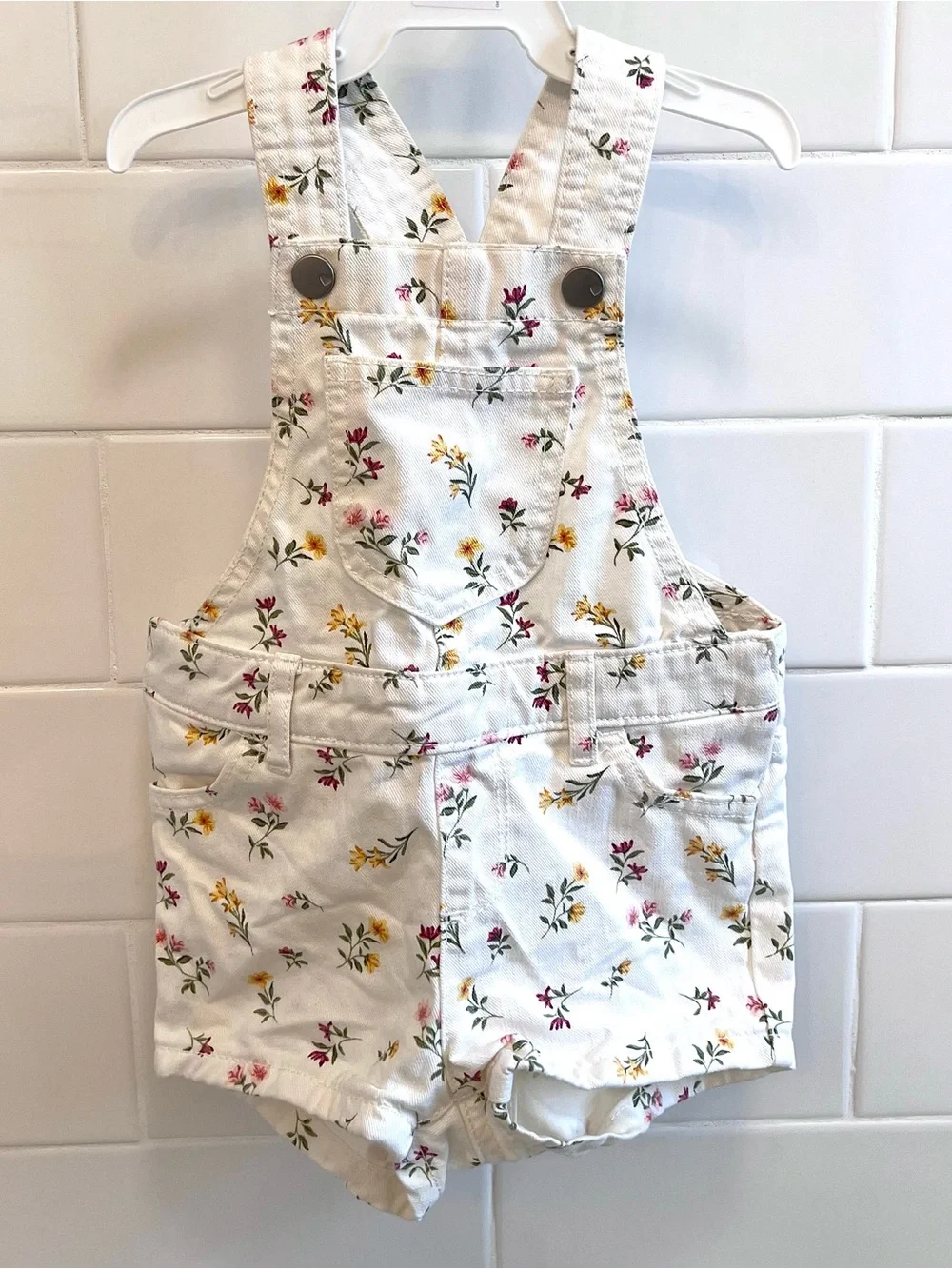 The Children's Place Cream Floral Short Overalls